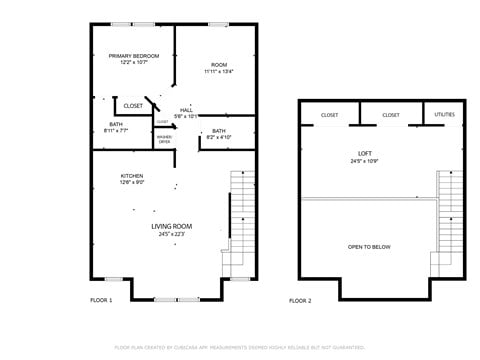 Floor plan for 2 beds, 2 baths